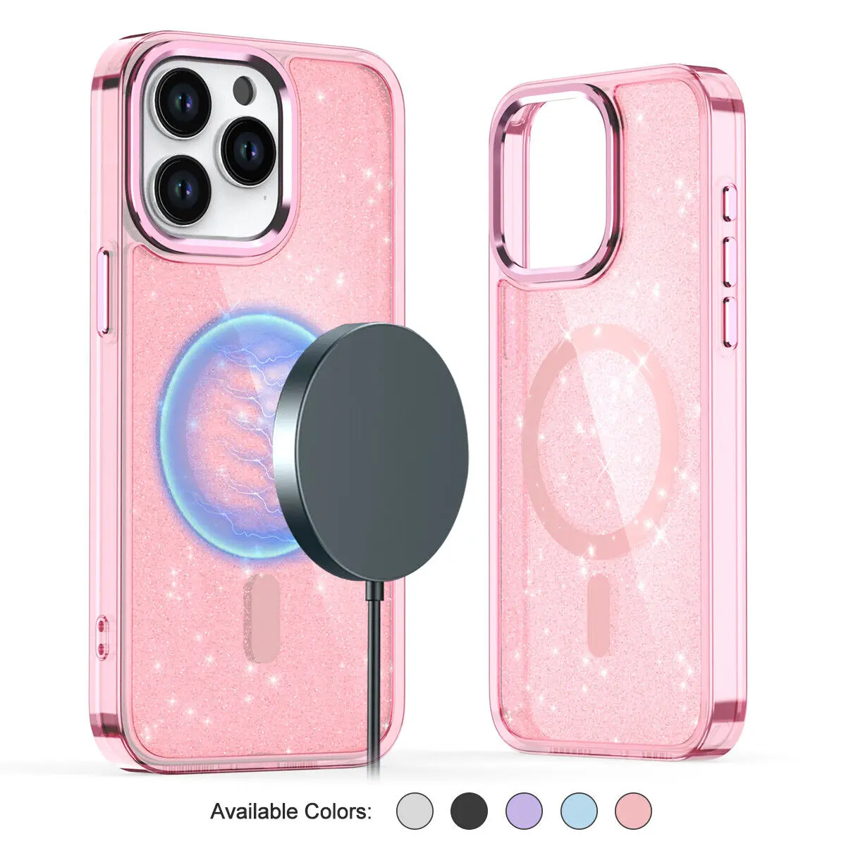 Glitter Bling MagSafe Magnetic Acrylic Smartphone Case - Strong Magnet, Wireless Charging Compatible, Shockproof, Waterproof, Durable Protective Cover for iPhone 12/13/14/15/16/17 Pro Max, Mobile Phone Accessories (Back to School Gift for Her)