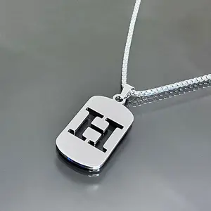 26 Character English Hollow Letter Stainless Steel Pendant Necklace With Long Chain For Men and Women Student Clothing Accessories,Fashion Simple Jewelry Gift For Boyfriend and Friend