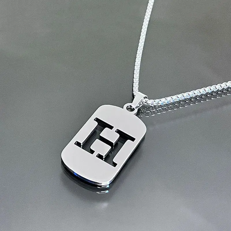 GGIRL 26 Character English Hollow Letter Stainless Steel Pendant Necklace With Long Chain For Men and Women Student Clothing Accessories,Fashion Simple Jewelry Gift For Boyfriend and Friend