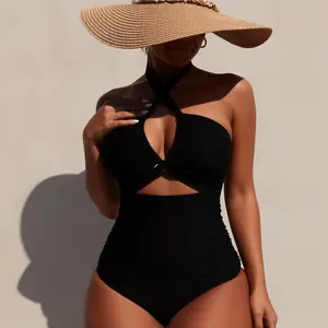 Women's One-piece Cross-neck Backless Hollow-out Slim Sexy Vacation Swimwear Perfect for Summer in Vivid Orange bathing suit swimsuit