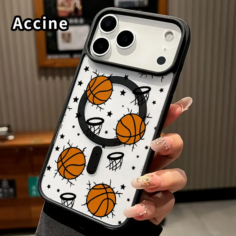 Compatible with iPhone iPhone 17 Pro Max 16 Plus 15 14 13 12 11 Air E Basketball Star Dream Pattern Shockproof Non-Yellowing Crystal Transparent Acrylic Soft Case Supports Wireless Charging.
