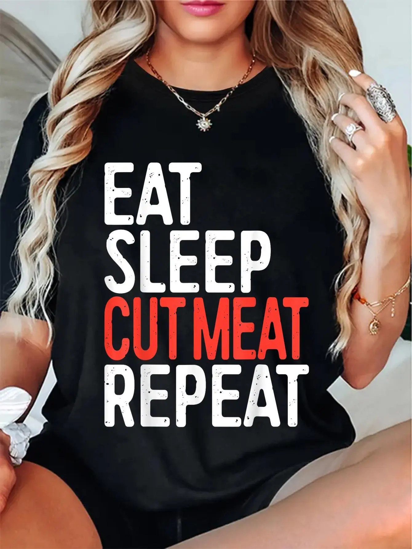 100% Cotton Unisex Eat Sleep Cut Meat Repeat T-Shirt Butcher Gift Shirt Casual Short Sleeve Shirt