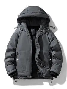 Men's Fall Winter Hooded Workwear Cotton Jacket, Denim Fabric, Multiple Pockets, Windproof Wear-Resistant Outer Layer, Warm Inner Lining