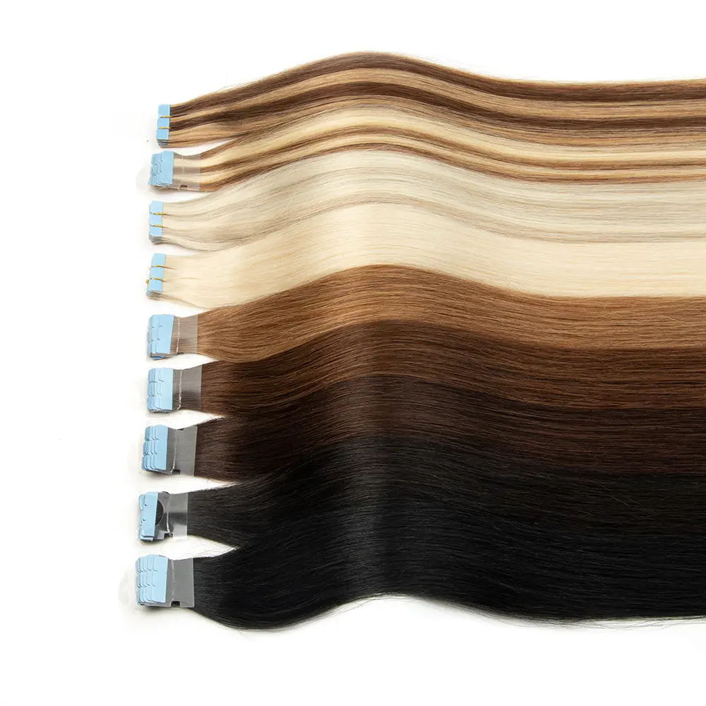 Mini Tape In Human Hair Extensions 10pcs/pack Real Nautral Machine Remy Human Hair Seamless Tape Hair Extensions 12-24 inches Easy to Install