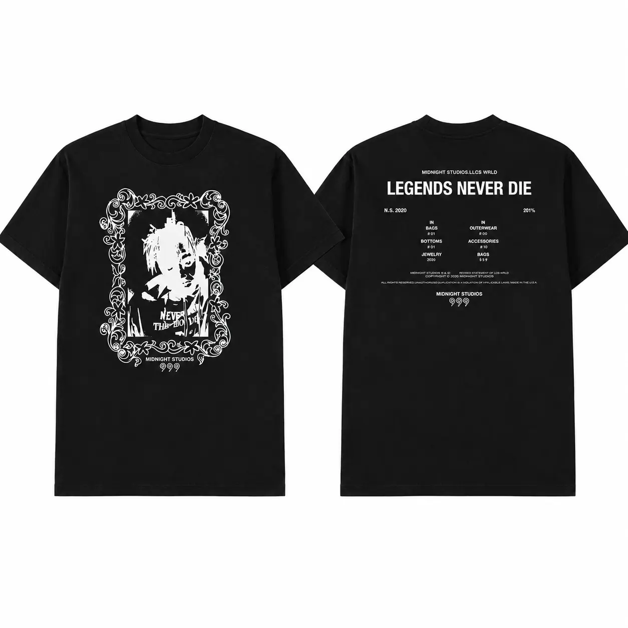 Juice Midnigh Vintage Portrait Graphic T Shirt, Legends Never Die Streetwear Tee, Y2K Gothic Back Print Shirt, Gildan 5000 Heavy Cotton