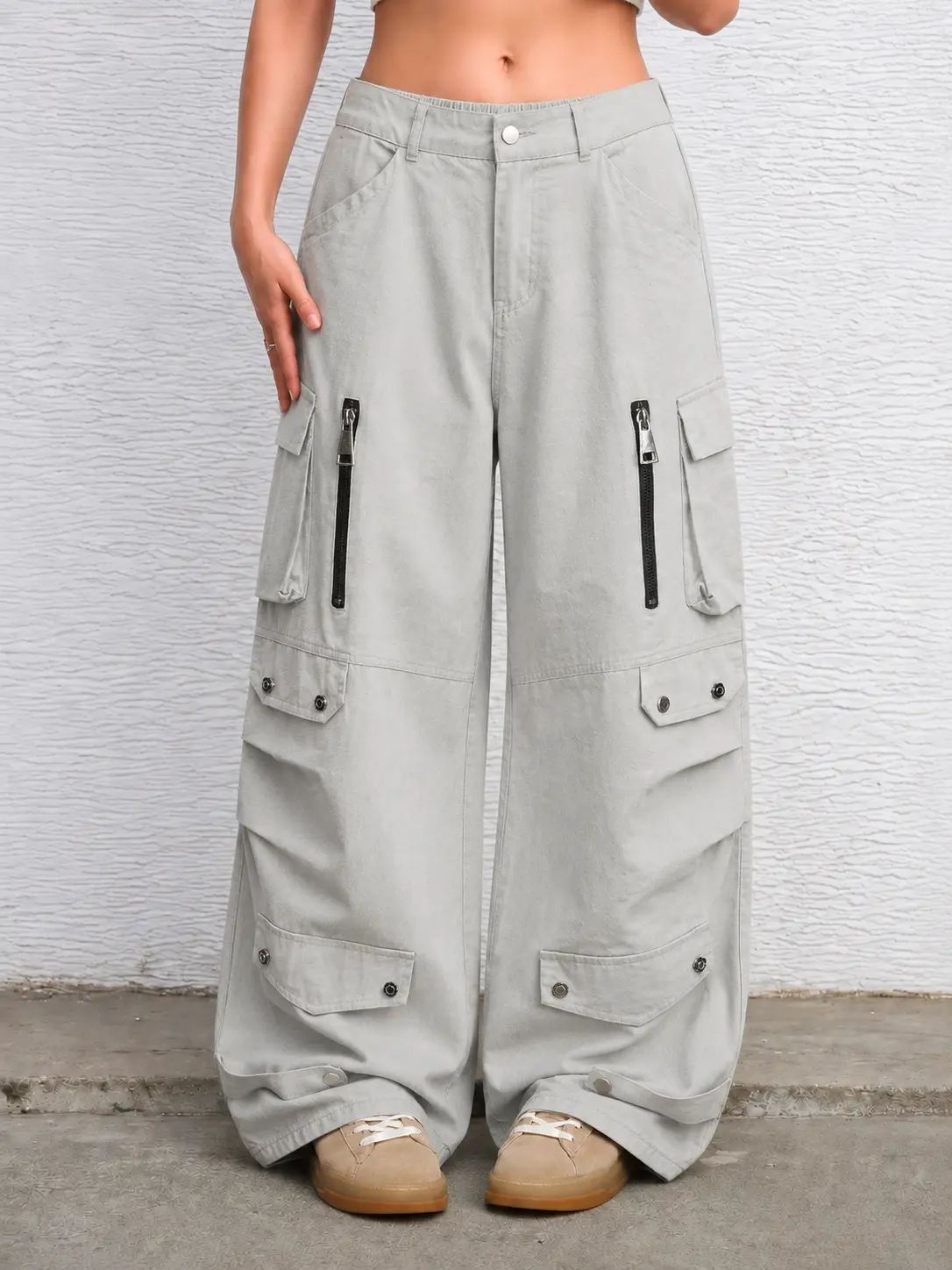 Women’s Multi Pocket Cargo Pants Wide Leg Streetwear Utility Parachute Pants
