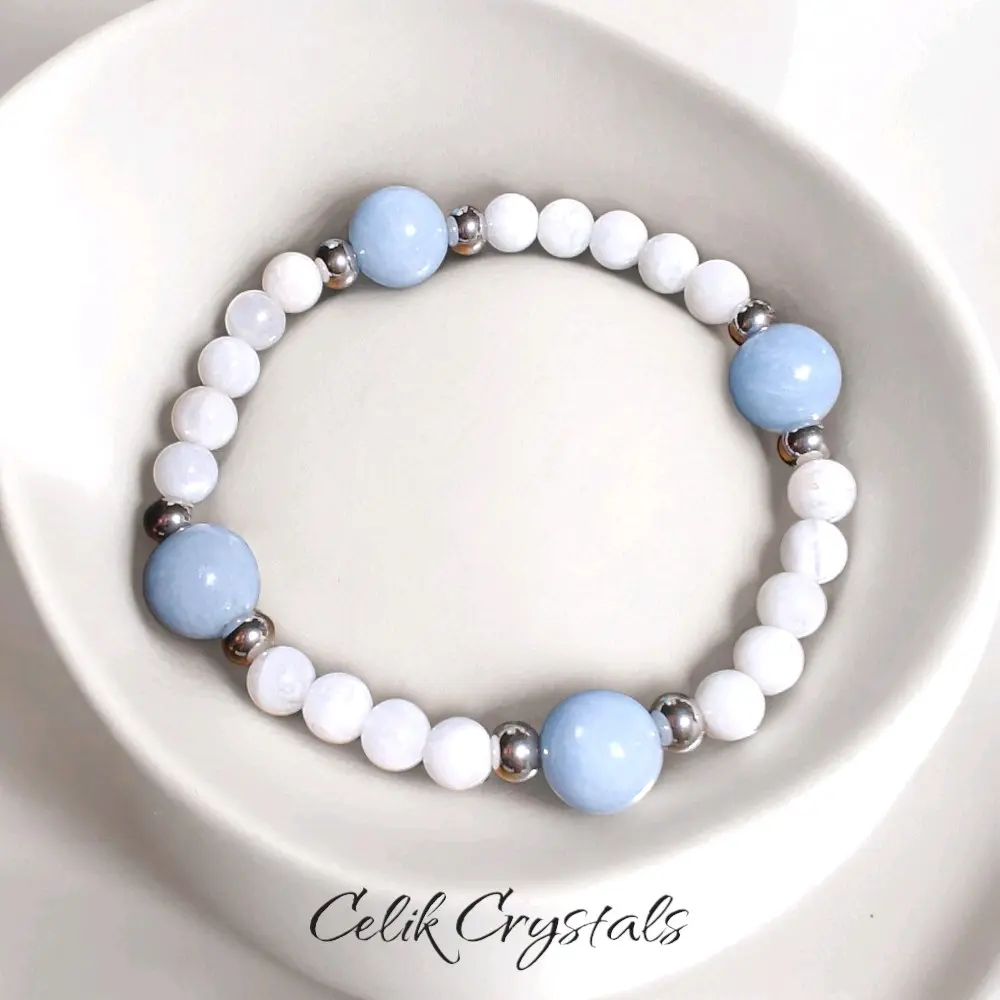 Celik Crystals Angelite Moonstone Bracelet - AAA Natural Stones, Women's Healing Jewelry