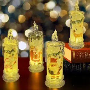 4-Piece Battery-Operated Flameless LED Crystal Candles Set - Santa Claus & Snowman Design, Festive Christmas Ornaments, Home Party Decor, Holiday Gift