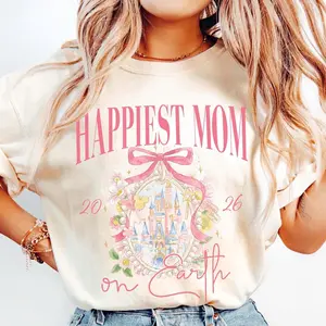 Castle Coquette Bow Shirt, Happiest Mom On Earth Shirt, WDW Mama Tee, Mother's Day Gift For Mom, Magic Kingdom Family Trip Outfit