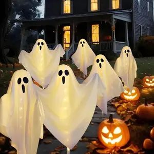 3-Pack Ghost Solar Halloween Decorations Outdoor Automatic On/Off Solar Halloween Lights Suitable for Garden Pathway Porch Courtyard Walkway Lawn Party Decoration 8 Modes Waterproof Outdoor Halloween Decorations