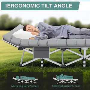 Adult sleeping outdoor camping bed with mattress, portable travel camping bed with carrying bag, suitable for tents, camping, and outdoor use only