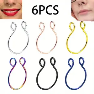 6PCS Classic Nose Ring Set - Women/Men Stainless Steel No Piercing Required Nose Ring Clips Body Jewelry Set