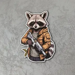 Raccoon With Jacket Vinyl Sticker Cartoon Animal Sticker Streetwear Style Raccoon Decal Cool Animal Laptop Car Sticker Trendy Gift