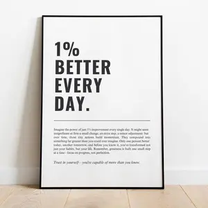 1% Better Every Day, Motivational Quote Wall Art, Office Prints, Office Decor, Inspirational Wall Art, Motivational Poster, No Frame