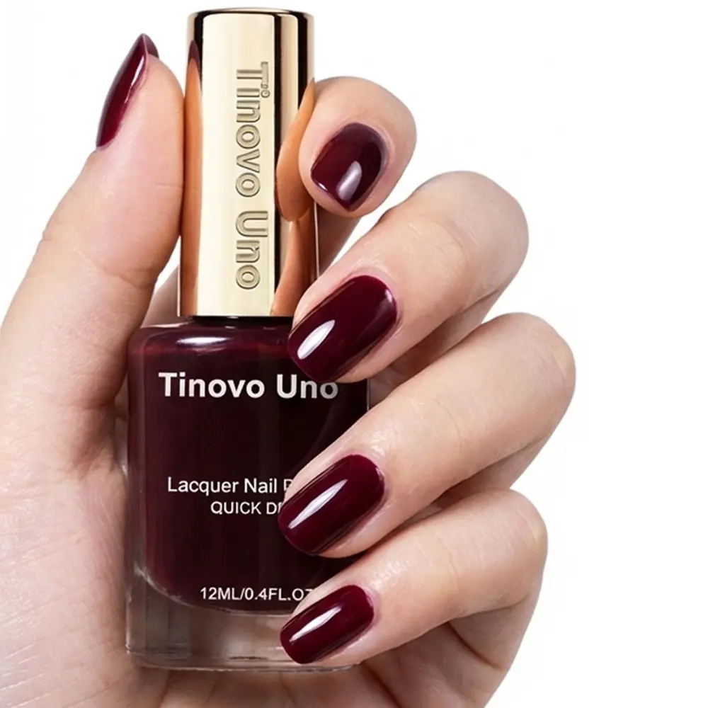 Tinovo Uno New Arrival WINE & DINE Dark Red Nail Polish 12ml, Natural Quick Drying, No Need Baking, for DIY Nail Art Enthusiasts, Vintage Retro Whitening, Alcohol-free, Safe formula, Nail Care, Home Salon Nail Art Essentials, DIY Manicure