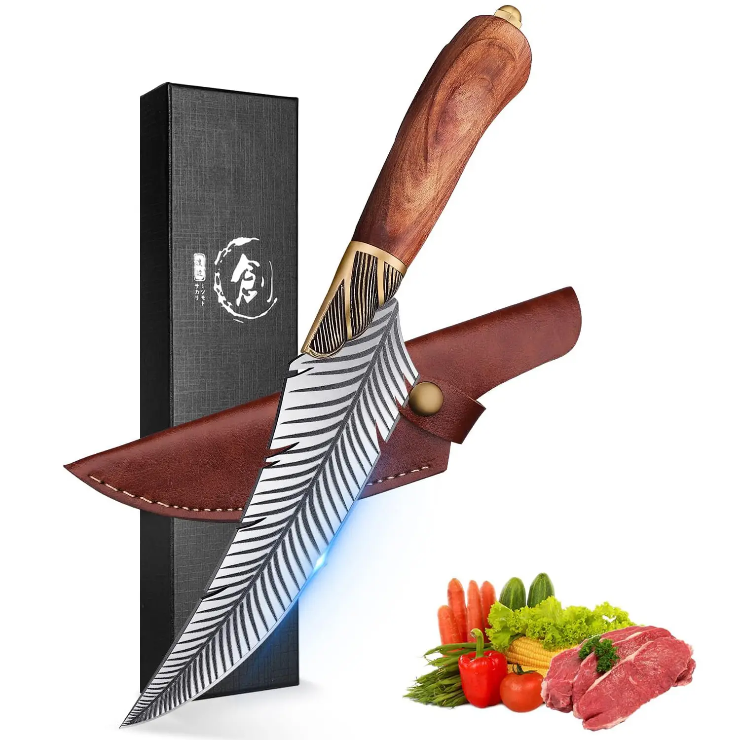 ROCOCO FallFreshness 5.9" Feather Kitchen Knife: Handmade Japanese cleaver with sheath. Ideal for Black Friday, birthdays, Thanksgiving, and Christmas
