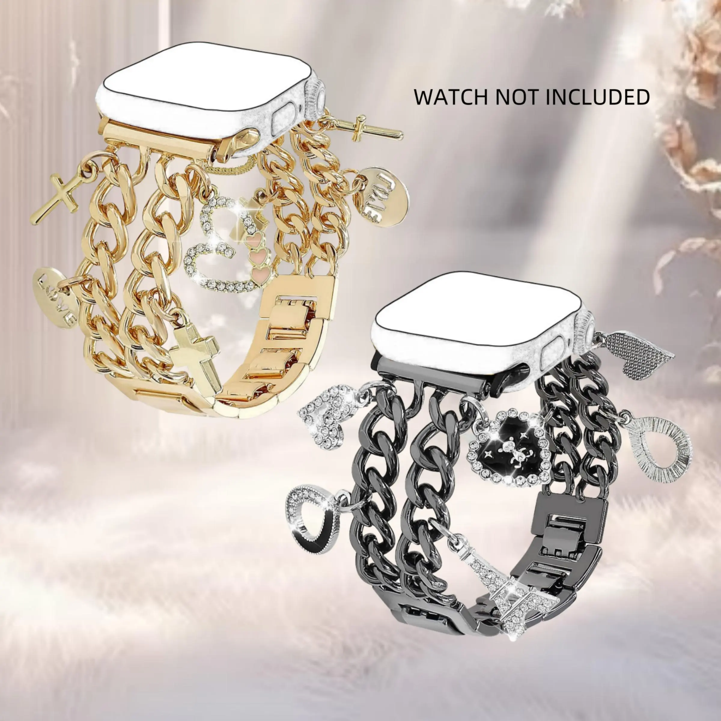 Fashionable Cuban Chain Watch Band with Cute Pendant, Fashion Watch Band for Women, Wearable Accessories Compatible with Apple Watch Series, Smart Watch Straps, Smartwatch Strap