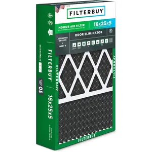 Filterbuy 16x25x5 Air Filter (1-Pack), Pleated MERV 8 Odor Eliminator HVAC AC Furnace Air Filters w/ Activated Carbon for Honeywell, Lennox, Carrier, & More