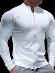 Men's Lightweight Sporty Jacket, Full-Zip Round Neck Long Sleeve, Quick-Dry Cotton Blend, Seamless Design, Multiple Colors Available