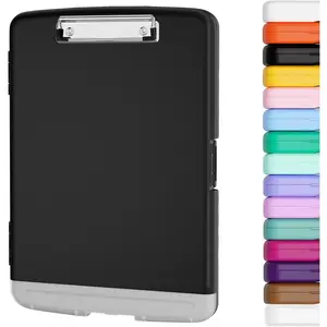 Clipboard with Storage, 8.5 x 11 Organization Box with Pen Holder and A4 Legal Paper Folder, Folio & Side-Opening, Low Profile Clip,for Nurses,Teachers, Size 14 x 9.6 x 1.2 in, Black
