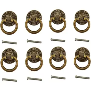 Antique Bronze Knob Handle Retro Dresser Pull Cabinet Drawer Ring Handle Single Hole Decorative Hardware with Screws, Used for Furniture Cabinet Dresser(8 PCS)