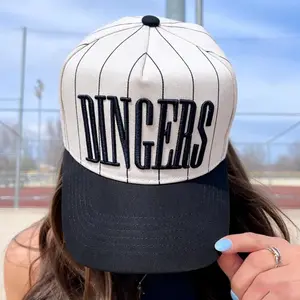 Dingers Navy Striped Vintage Trucker Hat | Flatbill Snapback Cap for Baseball Season GameDayHat