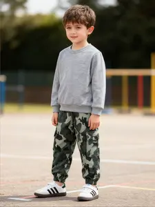Toddler Boys' 2-Piece Casual Set With Round Neck Sweatshirt & Camo Pants, Soft Winter Training Tracksuit For Outdoor Play Parties Gift, Ages 3-10