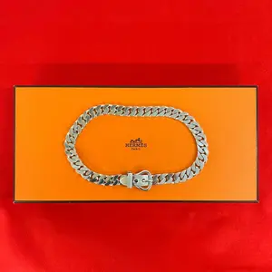 Pre-owned HERMÈS Sterling Silver 925 (Ag925) Small Leather Goods Hermes Boucle Sellier Silver925 Necklace