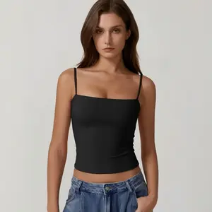 Women's Double Lined Basic Tank Top Adjustable Spaghetti Straps Sleeveless Camisole Shirts