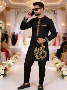 New Arrival Men's African, Embroidered Top and Long Pants Set, 2-Piece Fashionable Clothing for Men