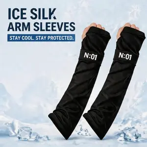 2 pairs of letter ice silk sunscreen ice sleeves, UPF50+anti UV elastic breathable cool ice sleeves, non slip solid color sleeves, summer unisex driving sunscreen ice sleeves