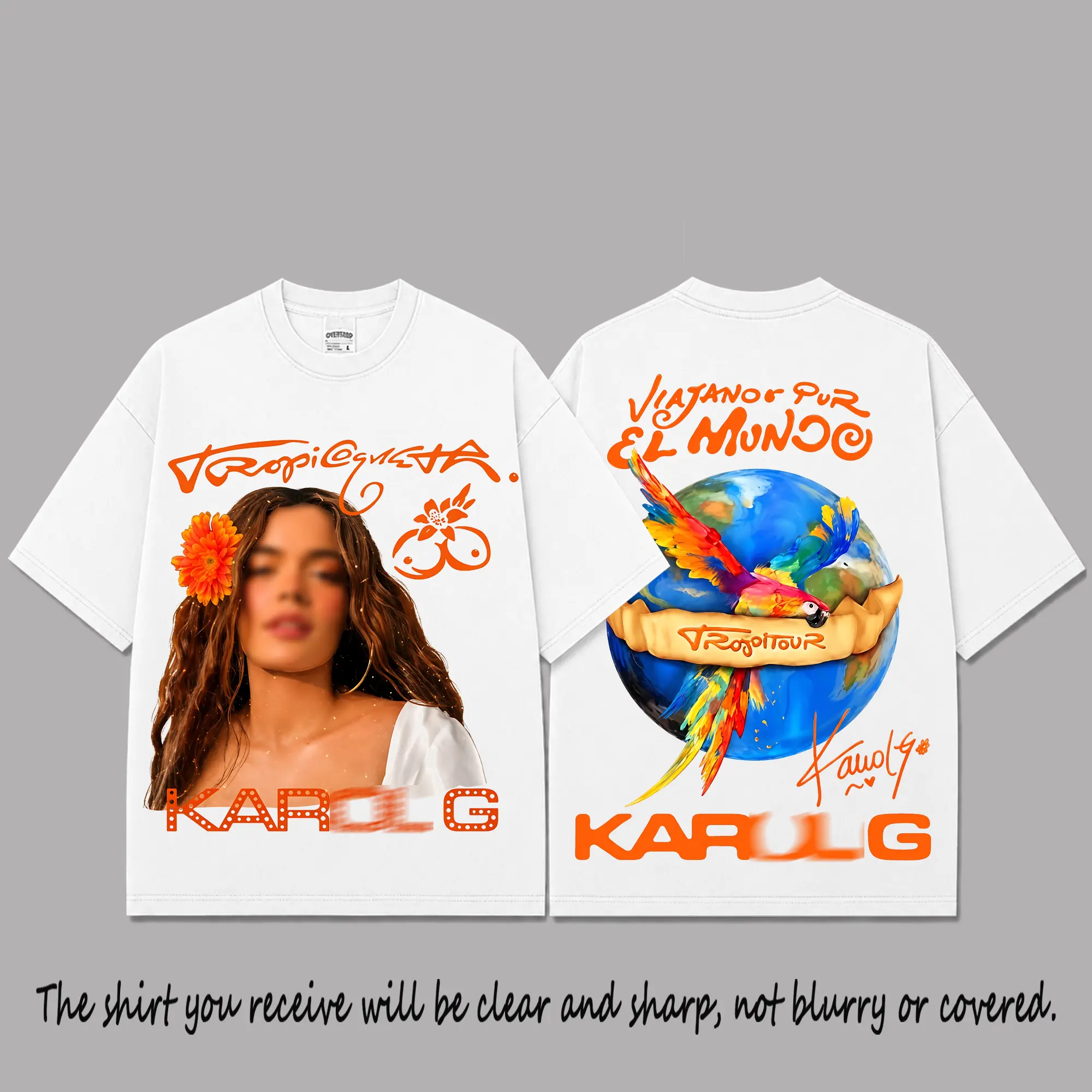 Tropicoqueta Viajando por el Mundo Graphic Premium Cotton T-Shirt, Latin Pop Tour Fan Tee, Tropical Parrot Concert Shirt, White Oversized Music Merch, Streetwear Gift