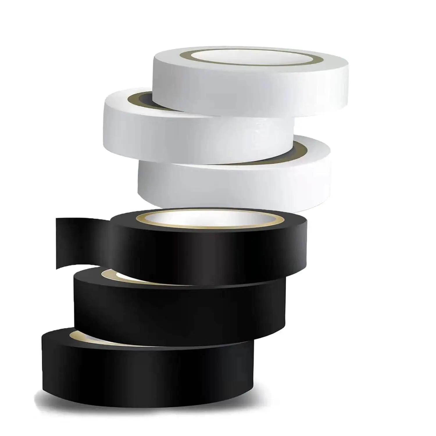 6 count (3 Black + 3 White) Electrical Tape,   Tape, Flame Retardant Indoor Outdoor High Temperature Resistance Electric Tape, 0.62 in X 49 ft
