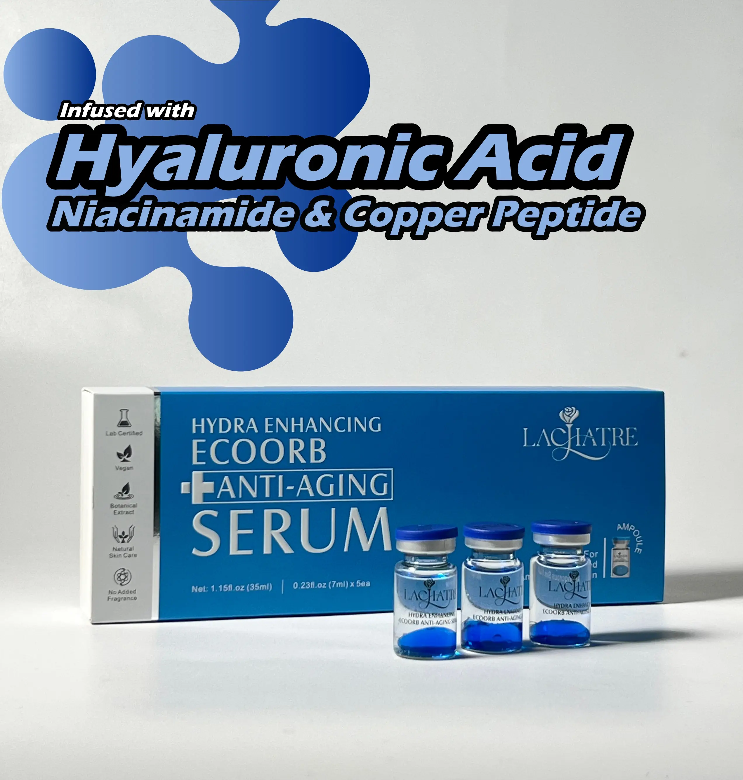 LACHATRE BEAUTY: Blue Hydra Enhancing EcoOrb Anti-Aging Serum with Hyaluronic Acid & Niacinamide & Tuber Magnatum Extract & Copper Tripeptide-1 for Hydrated & Vigorous Skin Vegan Hydrating Moisturizing Brightening Moisture Anti-Oxidation K-Beauty
