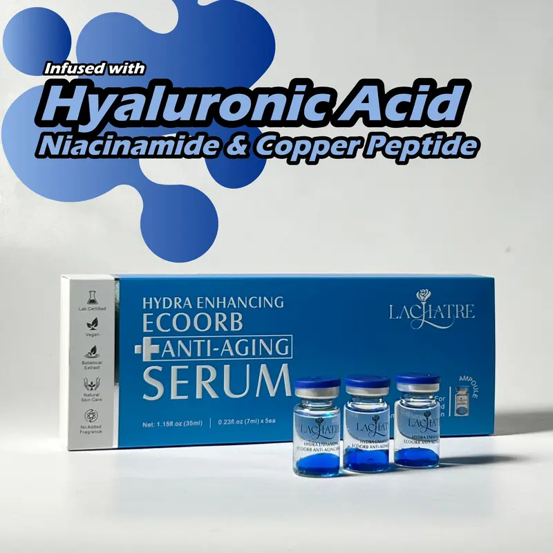 LACHATRE BEAUTY Blue Hydra Enhancing EcoOrb Anti-Aging Serum - Hyaluronic Acid, Niacinamide, Tuber Magnatum Extract, Copper Tripeptide-1 - Vegan Nontoxic Skincare for Hydration, Soft Skin, Dark Circles Treatment, Fading Dark Spots