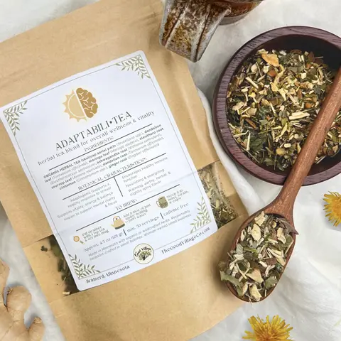 Adaptabili•Tea: Loose-Leaf Herbal Tea Blend for Overall Wellness, Resilience & Uplift (Caffeine-Free) Traditional Adaptogenic Beverage for Stress Relief, Antioxidants, Energy, & Digestive Support with Ashwagandha, Moringa, Skullcap, Soursop & Dandelion