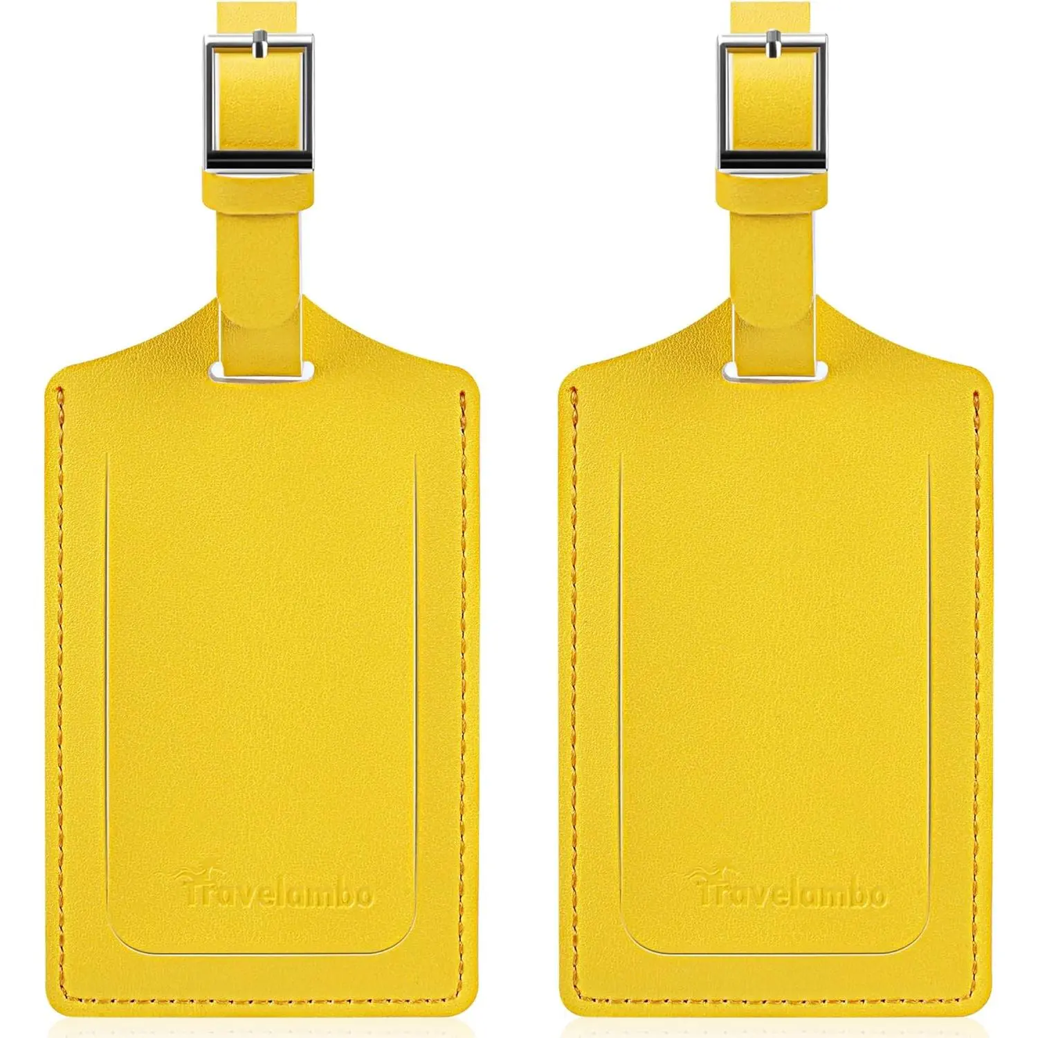 Luggage Tags for Suitcases Faux Leather Privacy Protection 2 Pack Bag Tags Travel Accessories Essential, Energetic Yellow