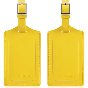 Luggage Tags for Suitcases Faux Leather Privacy Protection 2 Pack Bag Tags Travel Accessories Essential, Energetic Yellow