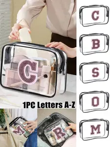 Transparent PVC Portable Storage Bag, Letter A-Z Embroidered, Large Capacity Cosmetic Organizer, Waterproof, Zipper, Travel Gift