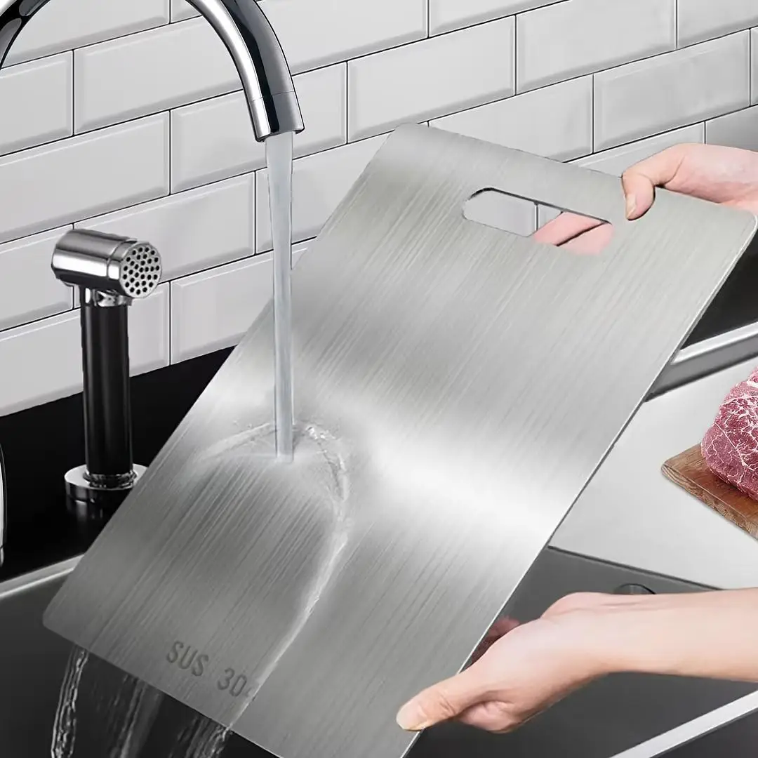 Stainless Steel Chopping Board, 2 Counts Durable Double Sided Food Cutting Board, Home Essentials, Kitchen Accessories for Meat, Vegetable, Fruit, Ki