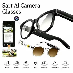 Smart AI Glasses with 8MP Cam, Minimalist Design, Real-Time Translation for 100+ Languages, ChatGPT Integration, Bluetooth Calling, Music Playback, Replaceable Lenses, Earphones for Travel, Outdoor Adventures