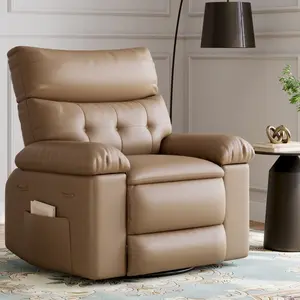 GARVEE Oversized Recliner Chairs with Heat, Massage, 360° Swivel & Manual Rocking, Cup Holder, Ideal for Living Rooms, Bedrooms, Nurseries, Available in Tan & Grey