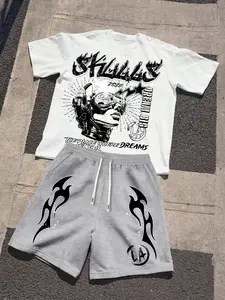Men's Summer 2-Piece Set Outfit, Streetwear Street Sport Style Letter Print T-Shirt + Outdoor Casual Drawstring Shorts, Fitted Design, Menswear, Clothes