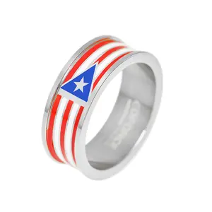 My Daily Styles Men's Stainless Steel Puerto Rico Flag Band Ring, Male Steel Jewelry