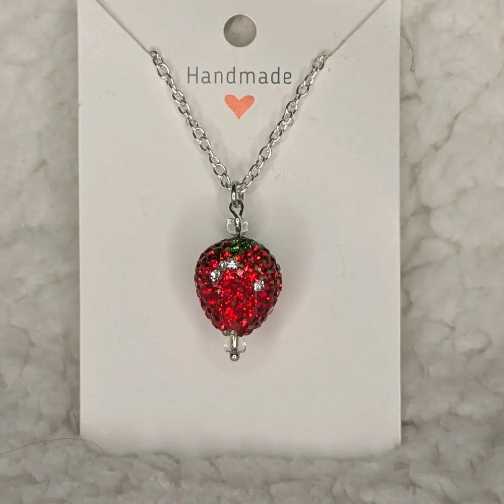 Handmade Sparkling Strawberry Necklace - Handcrafted with a Sparkly Strawberry Pendant