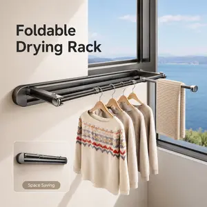 Wall‑Mounted Retractable Invisible Clothes Drying Rack, no‑drill & foldable space‑saving design, telescopic laundry rod for balcony and bay window, practical summer hanging tool for household daily clothes drying