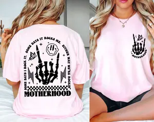 Personalized Motherhood Sometimes I Rock It Sometimes It Rocks Me Shirt, Double Printed Shirt, Rock Merch Shirt, Mama Shirt, Mom Sweatshirt, Women's T-Shirts, Trend Shirt, Pocket Design Shirt, Rocker Mom Gifts, Gift for Mom, Gift for Her YV4E14
