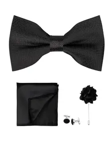 Men's Casual Fashion Bow Tie Set, 4-Piece Includes Handkerchief Cufflinks Brooches, Elegant Daily Party Accessories, All Seasons Wear