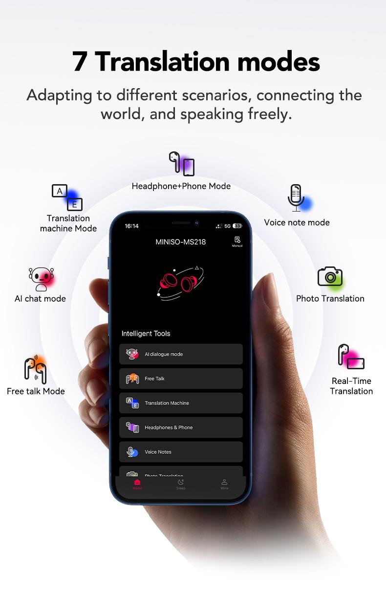 MINISO MS218 Open Ear Bluetooth Headphones, Translator Earbuds with 134 Languages, Active Noise Cancelling, 3D Spatial Audio, Comfortable Titanium Alloy Earhooks for Work, Travel, Sports