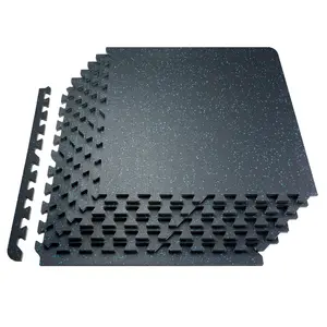 12-Piece 0.56-Inch Thick Gym Floor Mats, 24 X 24 Inch EVA Foam And Rubber Top Interlocking Workout Flooring, 48 Sq Ft Coverage, Waterproof Puzzle Mats For Home Gym, Garage, Basement, Black And Blue